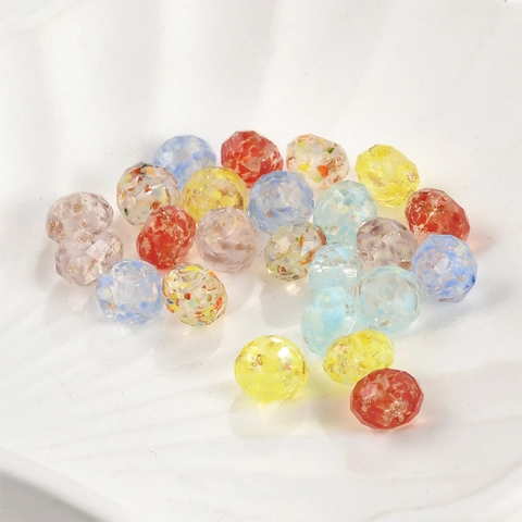Cuentas de Pétalos de Vidrio Lampwork Facetadas Con Brillo de Arena Dorada Cuentas Espaciadoras de Rueda para Fabricación de Joyas Hechas a Mano