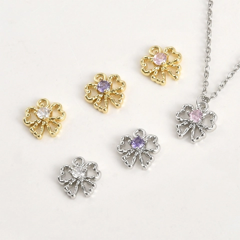 Pendentif Nœud en Cuivre Plaqué Or 14K avec Zirconia Coloré Breloques Nœud Creux pour Création de Bijoux DIY Bracelets