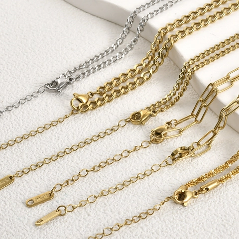 Minimalistische Edelstahl Halskette Gold Silber Farbe Curb Link Quadratische Kette Halsketten Für Damen Herren DIY Schmuck