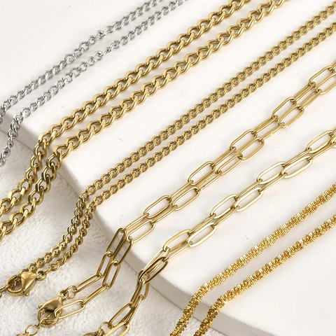 Minimalistische Edelstahl Halskette Gold Silber Farbe Curb Link Quadratische Kette Halsketten Für Damen Herren DIY Schmuck