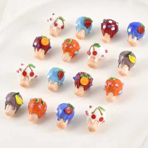 Handmade Lampwork Glass Beads Mushroom Fruit Cake Shapes Straight Hole DIY Jewelry Making Craft Loose Beads Material
