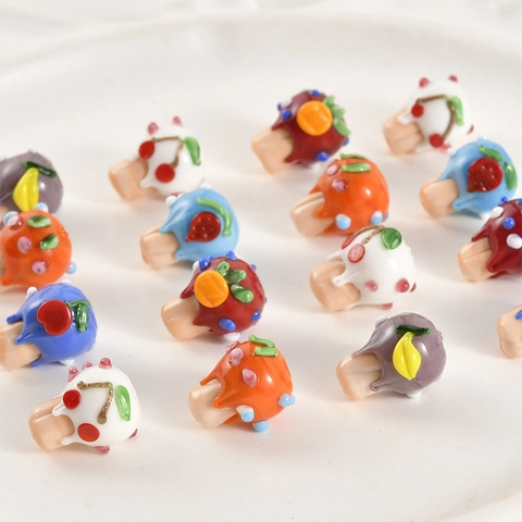 Handmade Lampwork Glass Beads Mushroom Fruit Cake Shapes Straight Hole DIY Jewelry Making Craft Loose Beads Material