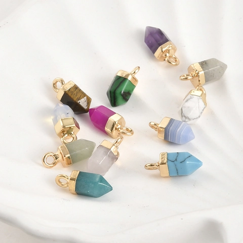 Pendentif en Cristal de Prisme Hexagonal en Pierre Naturelle pour Création DIY de Collier Bracelet Mini Charm en Pierre Bouchon Or Bijoux