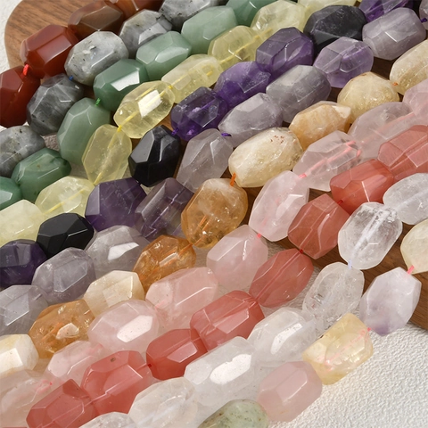 Natural Stone Faceted Irregular Barrel Beads Strand For DIY Jewelry Making Amethyst Rose Quartz White Crystal Beads Accessories