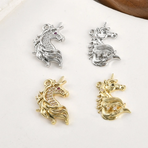 Unicorn Pendant Zirconia Copper 14K Gold Plated DIY Jewelry Making Charms For Necklace Bracelet Earrings Women Accessories