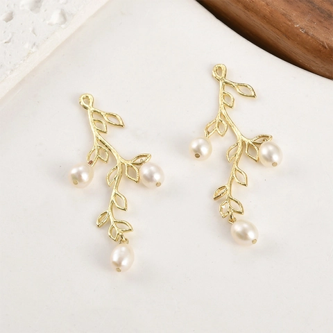Accesorios de Conector de Colgante DIY de Rama y Hoja Hueca Hallazgos de Cobre Galvanizado en Oro de 14K y Plata para Fabricación de Pulseras Collares Pendientes