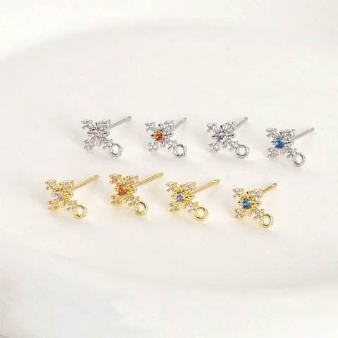 14K Gold Plated Copper Cross Snowflake Zirconia Earring Studs Jewelry Making DIY Earring Findings Handcrafted Accessories