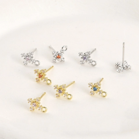 14K Gold Plated Copper Cross Snowflake Zirconia Earring Studs Jewelry Making DIY Earring Findings Handcrafted Accessories