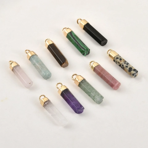 Naturstein Sechseckige Säule Anhänger Kristall Quarz Punkt Charm Für DIY Halskette Ohrring Herstellung Vintage Schmuck Zubehör
