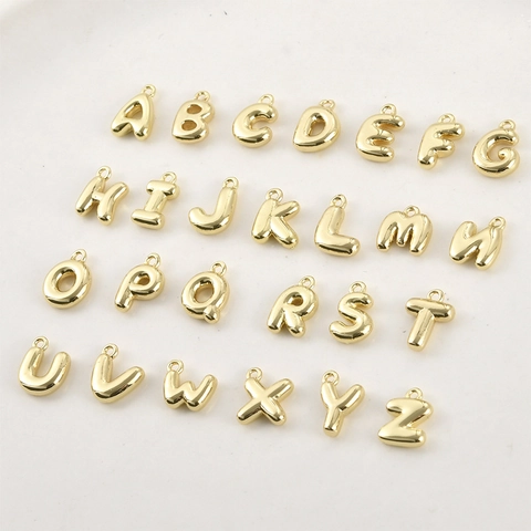 DIY Copper 14K Gold Plated 3D Bubble Alphabet Pendant For Necklace Bracelet Making Mirror Polished Metal Letter Charms Jewelry Findings