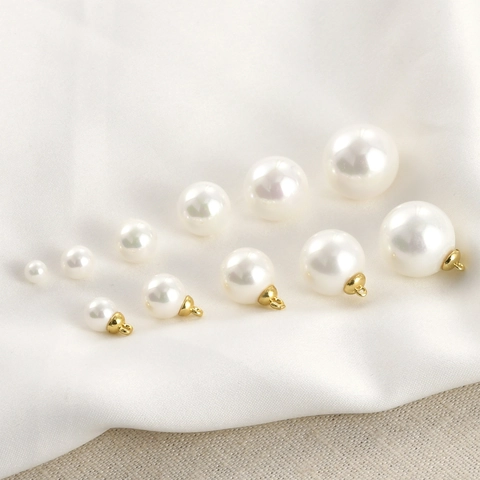 Elegant Round Artificial Pearl Glass Beads And Gold Plated Copper Cap Pendants White Loose Beads For DIY Jewelry Making Findings