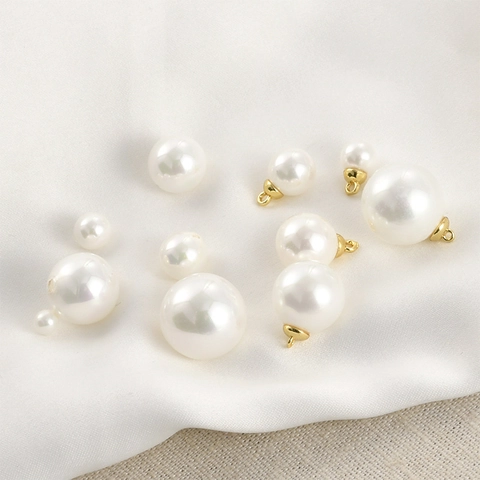 Elegant Round Artificial Pearl Glass Beads And Gold Plated Copper Cap Pendants White Loose Beads For DIY Jewelry Making Findings