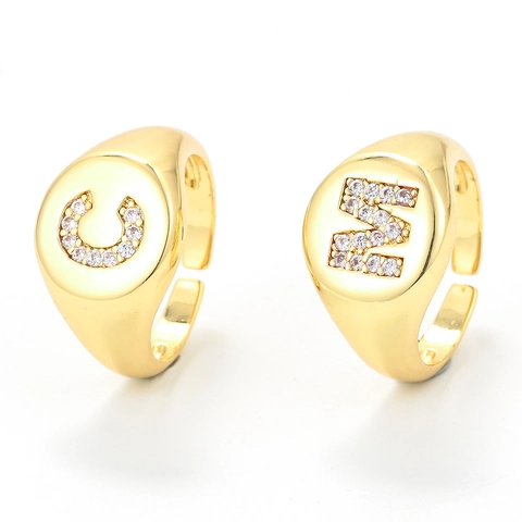 Pave Zirkonia Initial Buchstabe Offen Siegelringe Für Damen Herren Vergoldet Kupfer Alphabet Einstellbar Fingerringe Modeschmuck