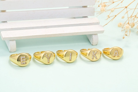 Pave Zirkonia Initial Buchstabe Offen Siegelringe Für Damen Herren Vergoldet Kupfer Alphabet Einstellbar Fingerringe Modeschmuck