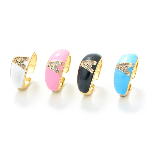 Mode Kupfer Emaille Tropföl Alphabet Offener Ring Für Damen Mikro Eingelegt Zirkonia 26 Englische Buchstaben Verstellbarer Ring Schmuck