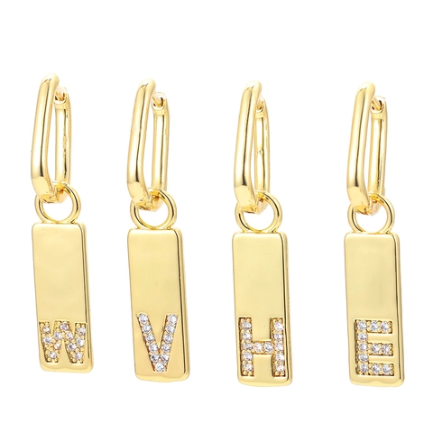 Mode Kupfer Mikro Pave Zirkonia Alphabet Buchstabe Initial Ohrhänger Gold Plattiert Geometrische Creolen Damen Schmuck