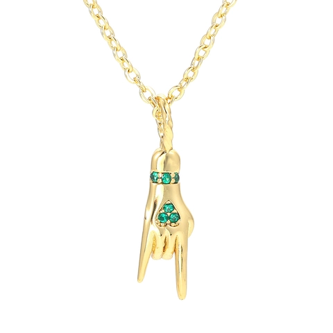 Copper Zirconia Rock Hand Gesture Pendant Necklace For Women Men Gold Silver Plated Heart Inlaid Hip Hop Fashion Jewelry