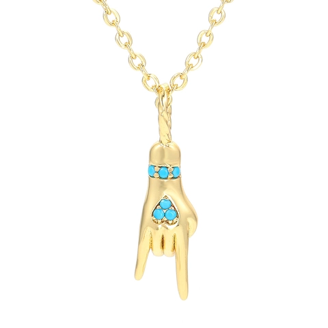 Copper Zirconia Rock Hand Gesture Pendant Necklace For Women Men Gold Silver Plated Heart Inlaid Hip Hop Fashion Jewelry