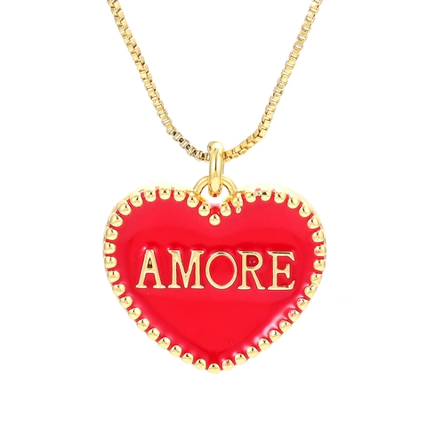 Goldbeschichtete Kupfer Amore Herz Anhänger Halskette Mit Emaille Zirkonia Für Damen Mode Boxkette Schmuck Valentinstag Geschenk