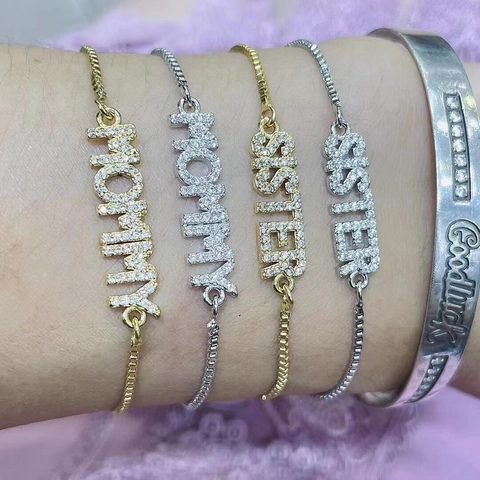 Westliche Mode Kupfer Zirkonia Buchstaben MOMMY SISTER Verstellbares Armband Gold Silber Strass Schmuck Geschenk Für Damen