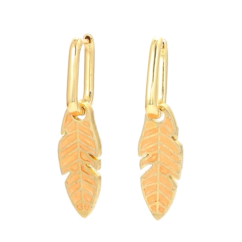 Bohemian Copper Enamel Feather Earrings Colorful Drip Oil Leaf Shape Geometric Hoop Earrings For Women Zirconia Inlaid Jewelry Gift