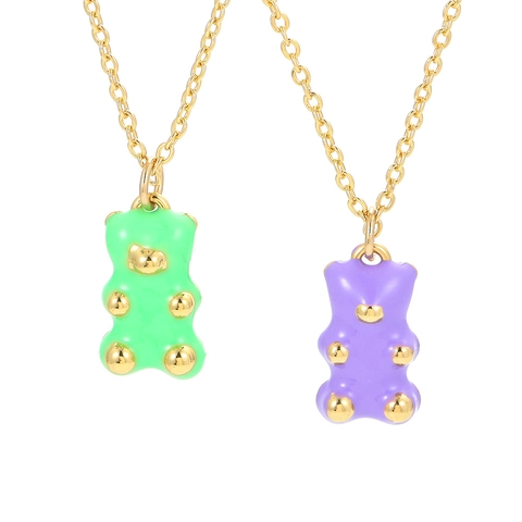 Cute Cartoon Gummy Bear Pendant Necklace For Women Copper Zirconia Enamel Colorful Bear DIY Jewelry Accessories Gift