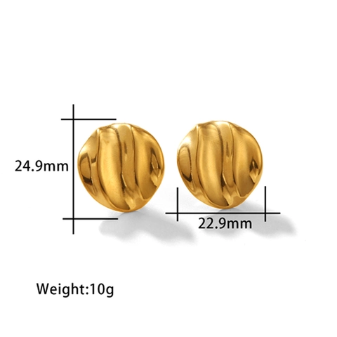 Vintage 18K Gold Plated Stainless Steel Earrings For Women Geometric Crinkled Heart Round Stud Earrings Minimalist Jewelry
