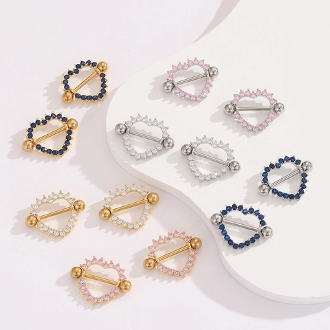 Heart Shape Zirconia Nipple Rings 18K Gold Plated Stainless Steel Body Piercing Jewelry For Women Fashion Accessory
