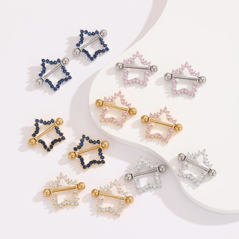 18K Gold Plated Stainless Steel Star Nipple Ring With Zirconia Cute Five Pointed Star Body Piercing Jewelry For Unisex