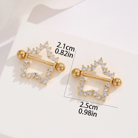 18K Gold Plated Stainless Steel Star Nipple Ring With Zirconia Cute Five Pointed Star Body Piercing Jewelry For Unisex