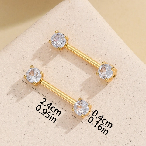 Fashion Stainless Steel Barbell Nipple Ring With Rhinestone Round Inlaid Body Piercing Jewelry Gold Silver Plated Body Ring