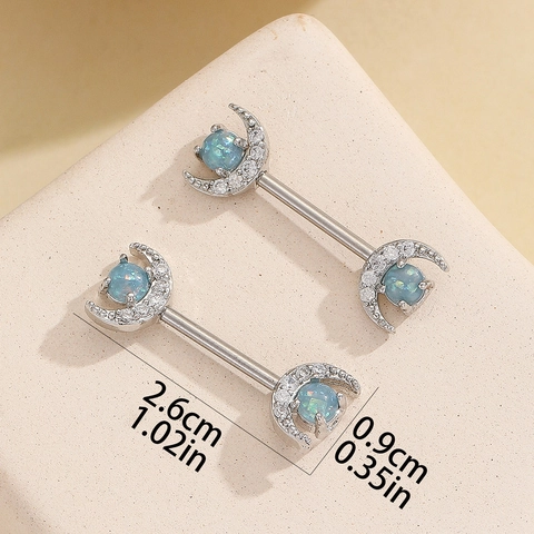 Stainless Steel Moon Nipple Rings With Rhinestone For Women Individual Fashion Body Piercing Jewelry Nipple Studs