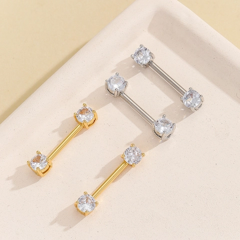 Fashion Stainless Steel Barbell Nipple Ring With Rhinestone Round Inlaid Body Piercing Jewelry Gold Silver Plated Body Ring