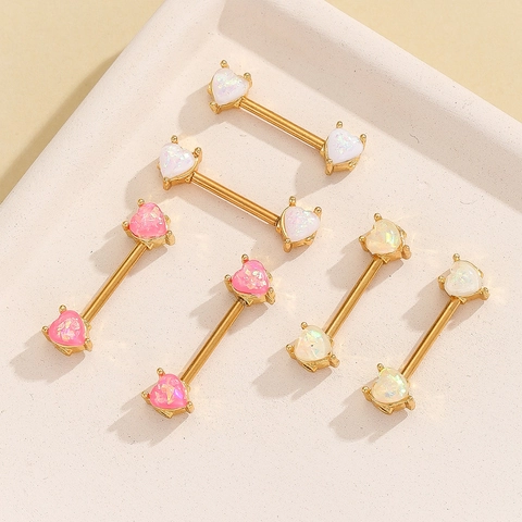 18K Gold Plated Stainless Steel Heart Artificial Opal Nipple Rings For Women Fashion Barbell Piercing Body Jewelry