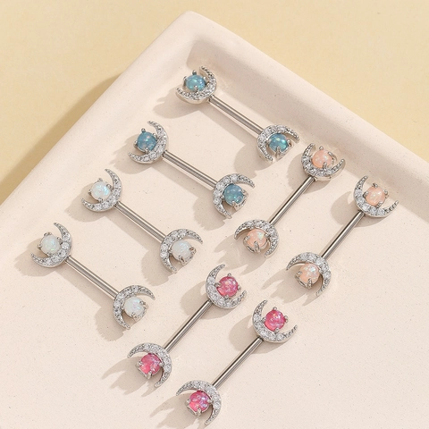 Stainless Steel Moon Nipple Rings With Rhinestone For Women Individual Fashion Body Piercing Jewelry Nipple Studs