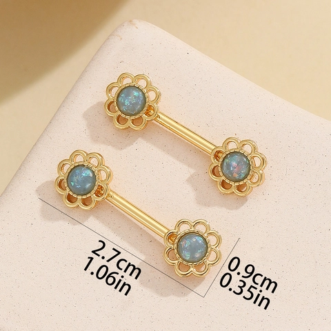 Stainless Steel Sunflower Nipple Rings With Synthetic Opal Gold Plated Flower Barbell Body Piercing Jewelry For Women