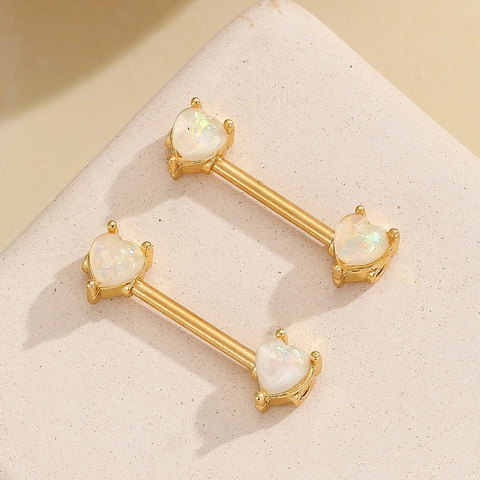 18K Gold Plated Stainless Steel Heart Artificial Opal Nipple Rings For Women Fashion Barbell Piercing Body Jewelry