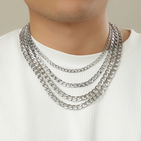 Minimalist Stainless Steel Cuban Link Necklace For Men Women Silver Curb Chain Hip Hop Streetwear Style Jewelry 45-60cm
