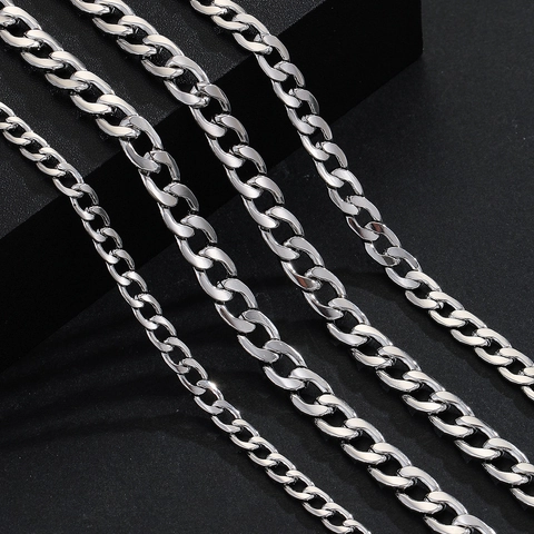 Minimalist Stainless Steel Cuban Link Necklace For Men Women Silver Curb Chain Hip Hop Streetwear Style Jewelry 45-60cm
