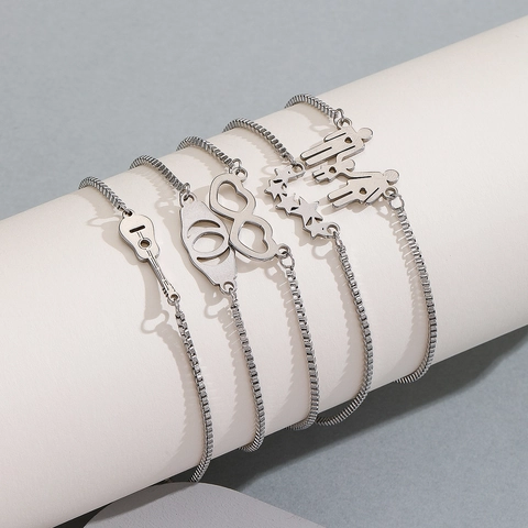Minimalist Stainless Steel Adjustable Bolo Bracelet For Women Silver Thin Box Chain Bracelet Cross ECG Infinity Hamsa Eye Jewelry Gift
