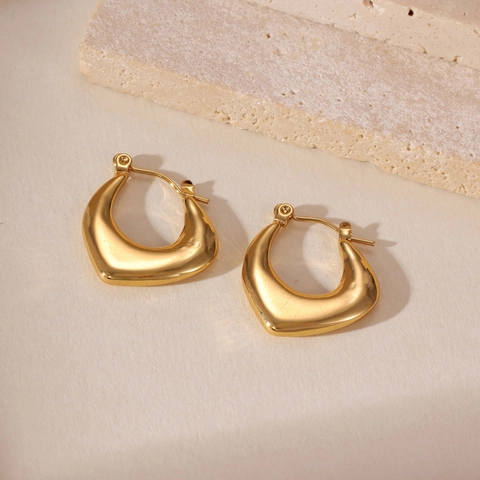 Orecchini in Acciaio Inossidabile Placcato Oro 18K per Donna Orecchini a Bottone e a Cerchio Geometrici Minimalisti Design Cuore Stella