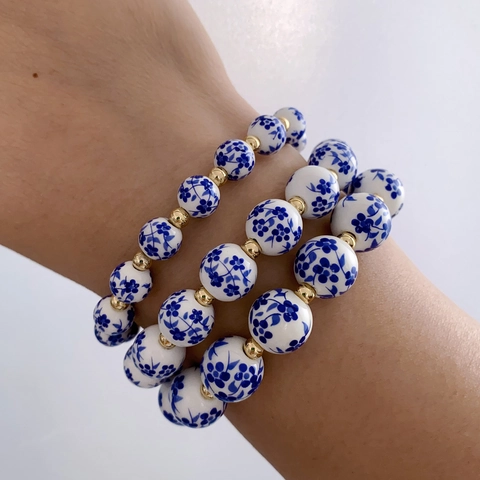 Braccialetto in Perline di Ceramica in Porcellana Bianca e Blu Retro in Stile Cinese per Donna Gioielli in Metallo Rame Regalo