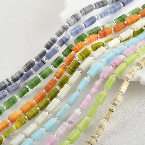 Rechteckige Lampenglas Rohrperlen Mit Marmor Textur Abstandshalter Perlen Für DIY Handgemachten Schmuck Armband Halskette Materialien