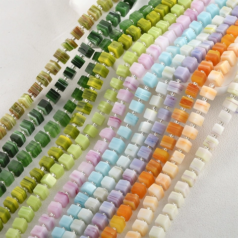 Cube Square Glass Beads Imitation Jade Marble Pattern Spacer Beads For DIY Bracelet Necklace Jewelry Making Craft Materials