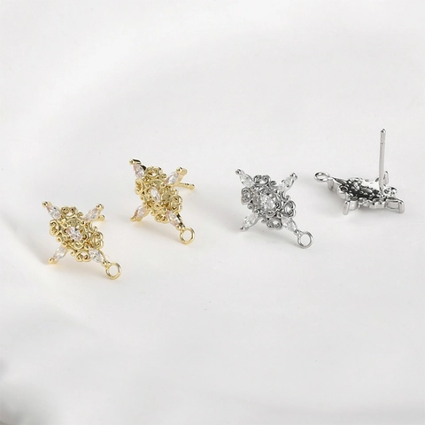 Retro Lace Marquise Rhinestone DIY Earring Studs With Silver Earring Post 14k Gold Plated Copper Jewelry Findings Components