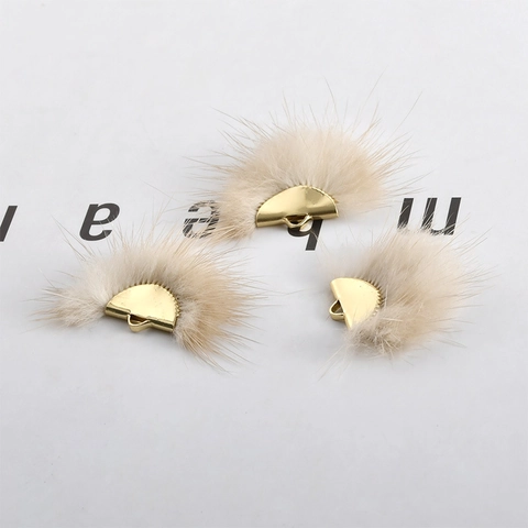 DIY Handmade Fan Shaped Mink Fur Pendants With Gold Alloy Base For Earrings Jewelry Making Accessories Material Multi Color Charms