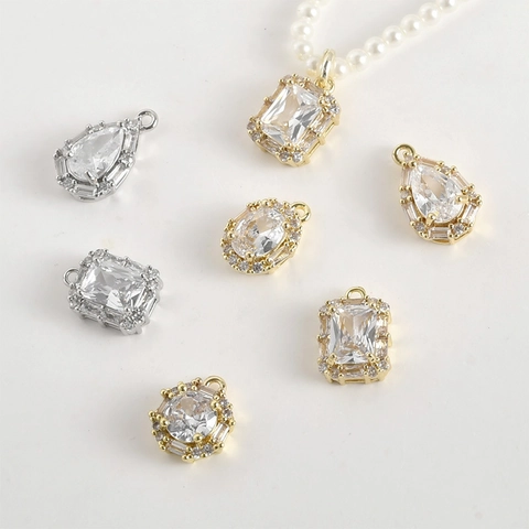 Pendenti in Rame Placcato Oro Argento Con Zirconia Forme Geometriche Ovali Rettangolari Goccia d'Acqua Per Creazione Gioielli Fai da Te