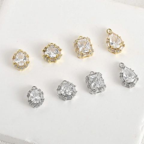 Pendenti in Rame Placcato Oro Argento Con Zirconia Forme Geometriche Ovali Rettangolari Goccia d'Acqua Per Creazione Gioielli Fai da Te