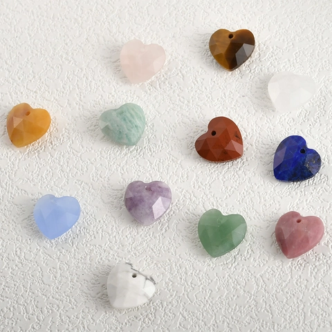 Natural Crystal Heart Faceted Gemstone Pendant For DIY Jewelry Making Handmade Materials Rose Quartz Tiger Eye Stone Small Heart Bead