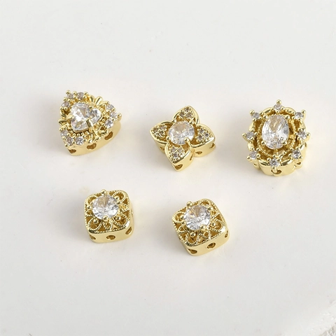Copper 14K Gold Plated Zirconia Spacer Beads Clover Square Oval Heart DIY Jewelry Making Accessories For Bracelets